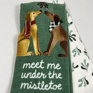 St. Nicholas Square Dog Kitchen Towels "Meet Me Under The Mistletoe" Hol…